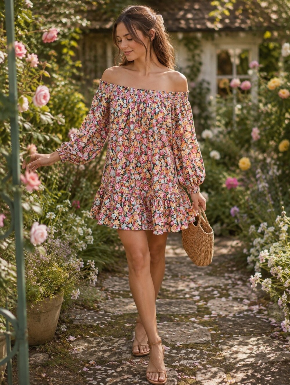 Maeve by Anthropologie Flounced Off-the-Shoulder Floral Mini Dress Women's S